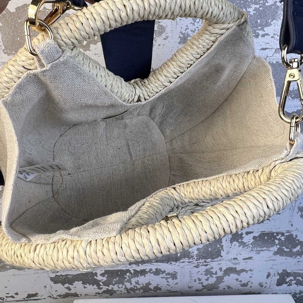 Shiraleah Chicago Straw Clamshell Mini Purse Blue Natural Beige Coastal Beach - Picture 5 of 16
